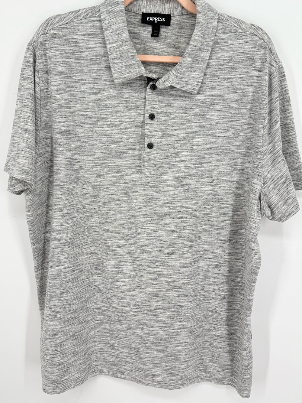 Express Men's Light Heather Gray Polo Short Sleeve Stretch Casual Dad Work